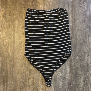 Black and White Striped Bodysuit Top‎ with High-Cut Design